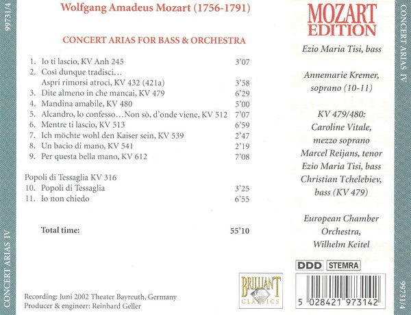 Wolfgang Amadeus Mozart : Concert Arias IV (CD)