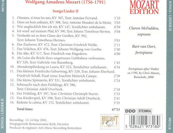 Wolfgang Amadeus Mozart : Songs II (CD)