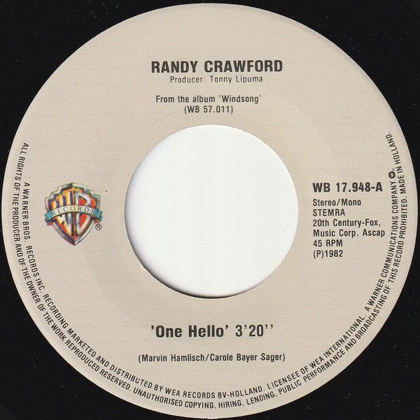 Randy Crawford : One Hello (7", Single)