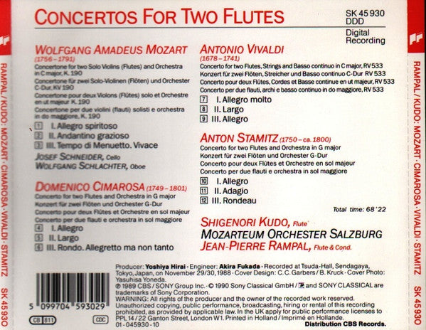 Wolfgang Amadeus Mozart ∙ Domenico Cimarosa ∙ Antonio Vivaldi ∙ Anton Stamitz, Das Mozarteum Orchester Salzburg, Jean-Pierre Rampal, Shigenori Kudo : Concertos For Two Flutes (CD, Album)
