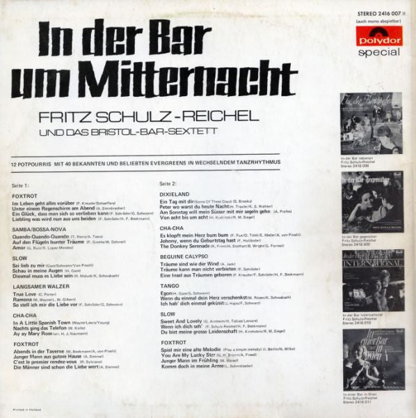 Fritz Schulz-Reichel & Bristol-Bar-Sextett : In Der Bar Um Mitternacht (LP, Album)