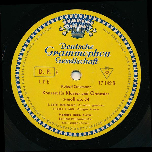 Robert Schumann, Monique Haas • Berliner Philharmoniker • Dirigent: Eugen Jochum : Konzert Für Klavier Und Orchester A-Moll Op. 54 (10", Mono)