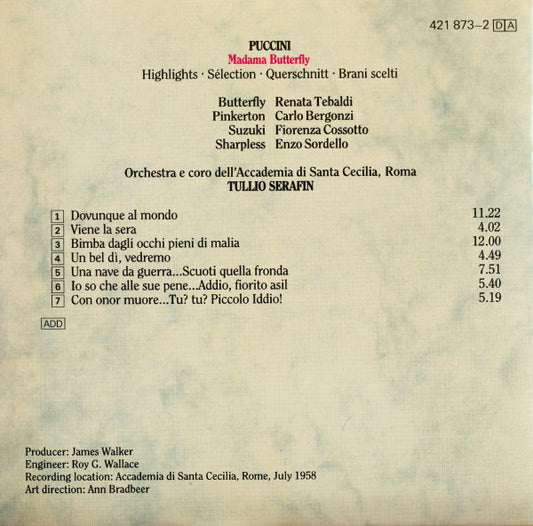 Giacomo Puccini / Renata Tebaldi, Carlo Bergonzi, Fiorenza Cossotto, Tullio Serafin : Madama Butterfly: Scenes & Arias (CD, RM)