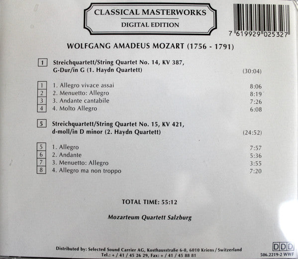 Wolfgang Amadeus Mozart - Mozarteum Quartett : Streichquartette = String Quartets (No. 14, KV 387, G-Dur/In G (1. Haydn Quartett) / No. 15, KV 421, D-Moll/In D Minor (2. Haydn Quartett) (CD)