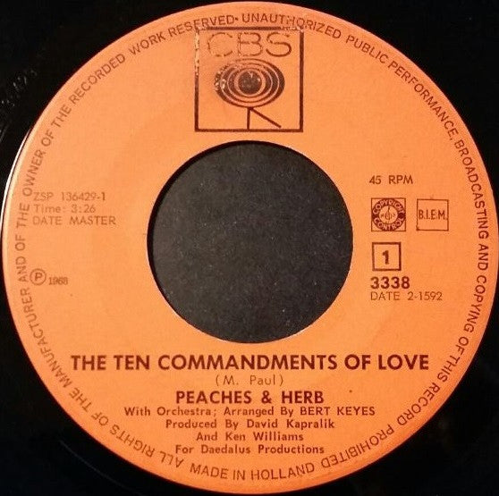 Peaches & Herb : The Ten Commandments Of Love (7", Single)