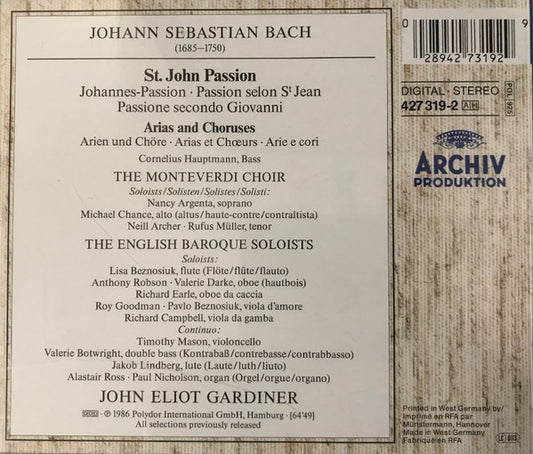 Johann Sebastian Bach - John Eliot Gardiner, The Monteverdi Choir, The English Baroque Soloists : St.John Passion (CD)