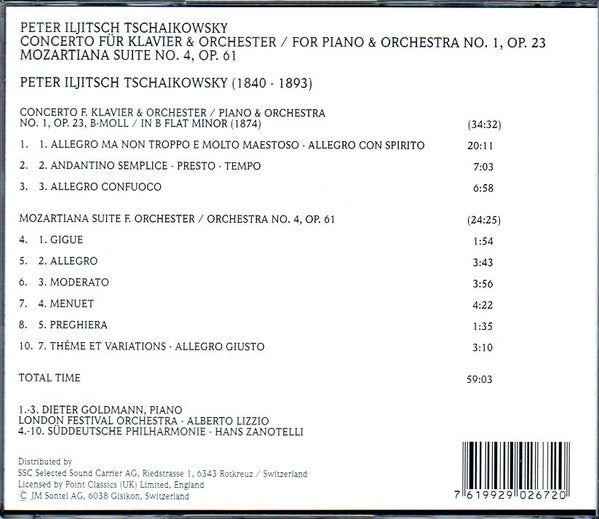 Pyotr Ilyich Tchaikovsky : Concerto Für Klavier & Orchester / For Piano & Orchestra No. 1, Op.23 Mozartiana Suite No. 4, Op. 61 (CD, Comp)