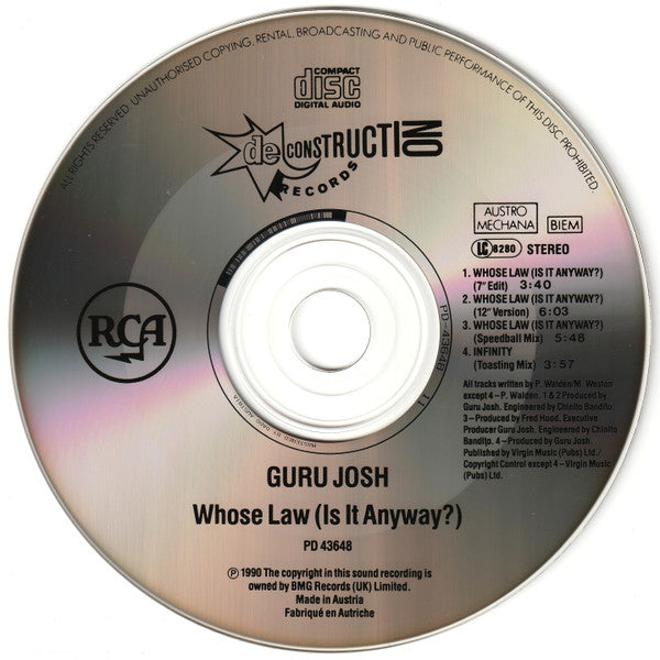 Guru Josh : Whose Law (Is It Anyway)? (CD, Single)