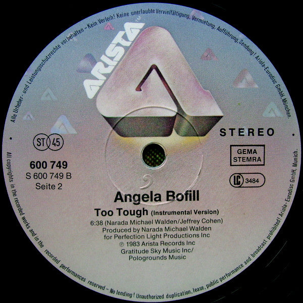 Angela Bofill : Too Tough (12 Inch Disco Version) (12", Single)