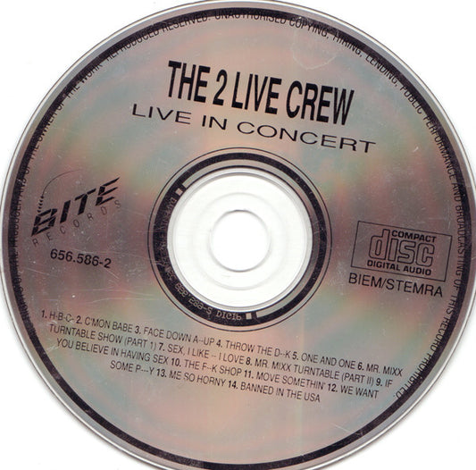 The 2 Live Crew : Live In Concert (CD, Album)