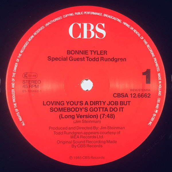 Bonnie Tyler Duet With Todd Rundgren : Loving You's A Dirty Job But Somebody's Gotta Do It (12", Maxi)