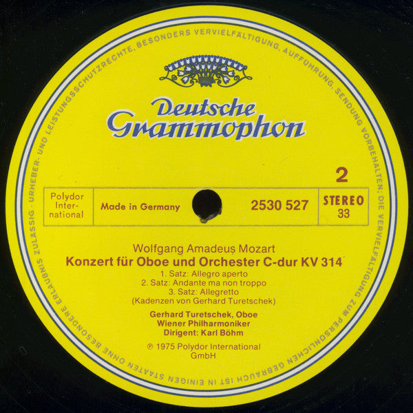 Wolfgang Amadeus Mozart, Gerhard Turetschek ∙ Werner Tripp, Wiener Philharmoniker ∙ Karl Böhm : Flötenkonzert = Flute Concerto Nr. 1 ∙ Oboenkonzert = Oboe Concerto (LP)