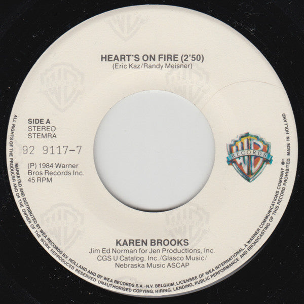 Karen Brooks : Hearts On Fire (7", Single)