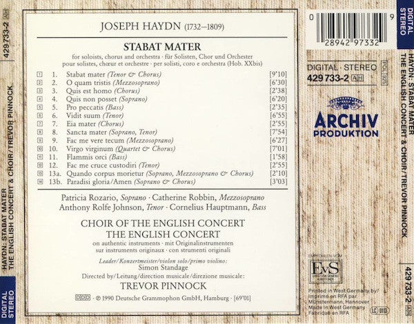 Joseph Haydn - The English Concert And The English Concert Choir, Trevor Pinnock : Stabat Mater (CD, Album)