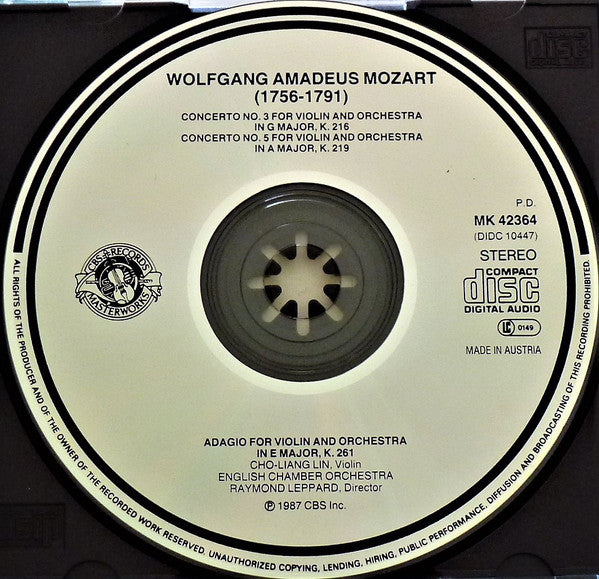 Wolfgang Amadeus Mozart - Cho-Liang Lin, English Chamber Orchestra, Raymond Leppard : Violin Concertos No. 3, K. 216 & No. 5, K. 219 (Adagio, K. 261) (CD, Album)