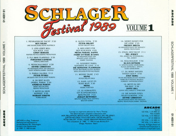Various : Harry Thomas Präsentiert Schlagerfestival 1989 Volume 1 (CD, Comp)