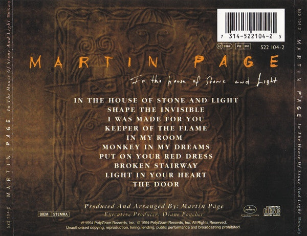 Martin Page : In The House Of Stone And Light (CD, Album)