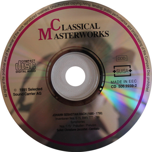 Johann Sebastian Bach : Inventionen Nos. 6 - 15 – Symphonien, BWV 787 - 801 Präludien/Preludes  (CD)
