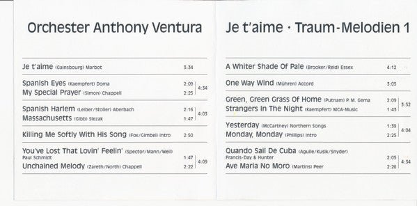 Orchester Anthony Ventura : Je t'aime Traum-Melodien 1 (CD)