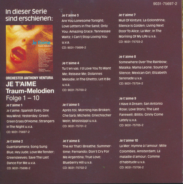 Orchester Anthony Ventura : Je t'aime Traum-Melodien 1 (CD)