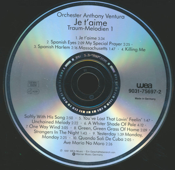 Orchester Anthony Ventura : Je t'aime Traum-Melodien 1 (CD)