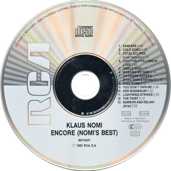 Klaus Nomi : Encore! (CD, Comp, RE)