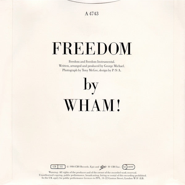Wham! : Freedom (7", Single, Pap)