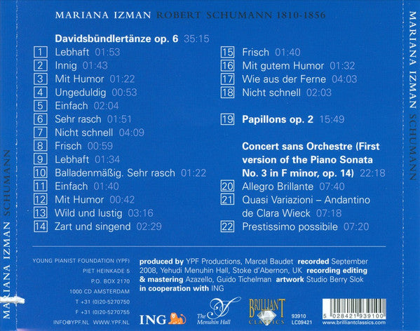 Robert Schumann / Mariana Izman : Davidbündlertänze • Papillons • Concert Sans Orchestre (CD, Album)