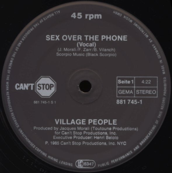 Village People : Sex Over The Phone (12", Maxi)