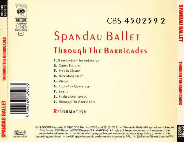 Spandau Ballet : Through The Barricades (CD, Album)