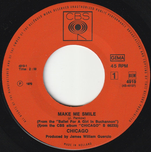 Chicago (2) : Make Me Smile (7", Single, Lar)