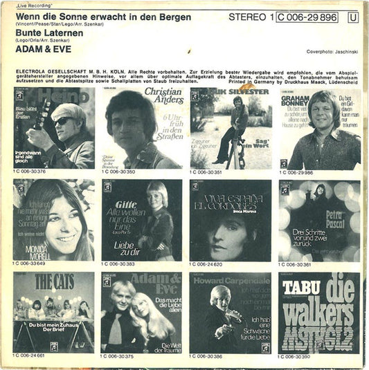 Adam & Eve (6) : Wenn Die Sonne Erwacht In Den Bergen / Bunte Laternen (7", Single, Ad4)