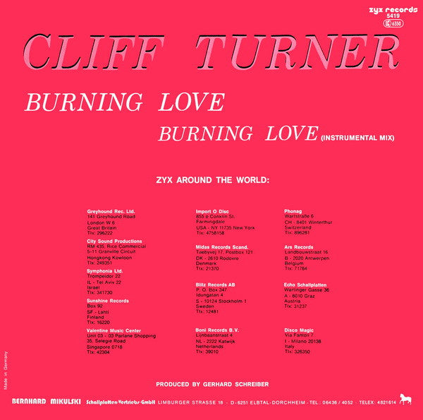 Cliff Turner : Burning Love (12", Maxi)