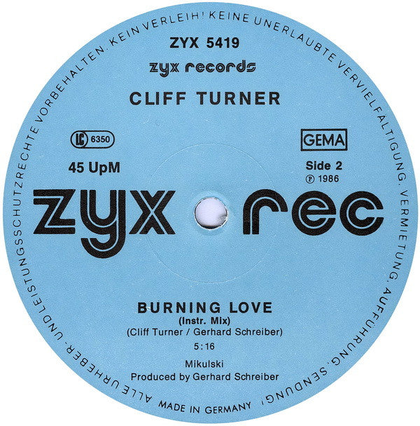 Cliff Turner : Burning Love (12", Maxi)