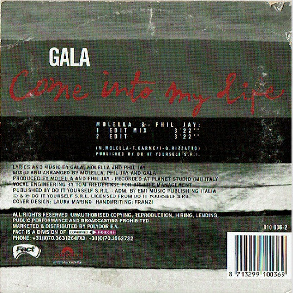 Gala : Come Into My Life (CD, Single, Car)