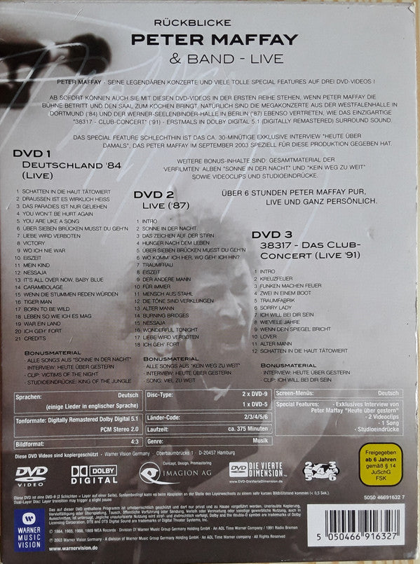 Peter Maffay Band : Rückblicke Live (3xDVD-V, PAL, Dol + Box)