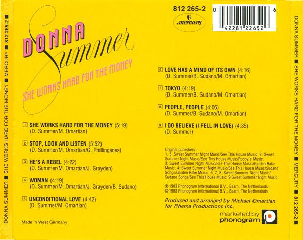 Donna Summer : She Works Hard For The Money (CD, Album)