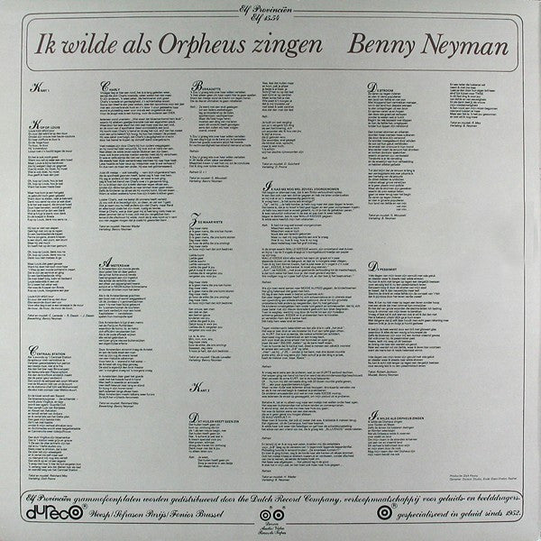 Benny Neyman : Ik Wilde Als Orpheus Zingen (LP, Album)