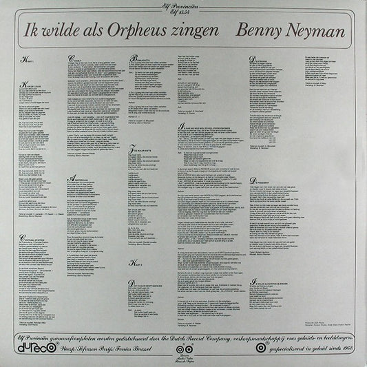 Benny Neyman : Ik Wilde Als Orpheus Zingen (LP, Album)