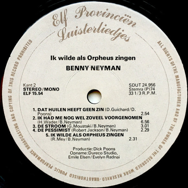 Benny Neyman : Ik Wilde Als Orpheus Zingen (LP, Album)