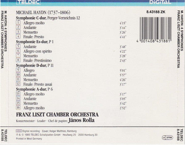 Michael Haydn - Liszt Ferenc Chamber Orchestra • János Rolla : 4 Symphonies (CD, Album)