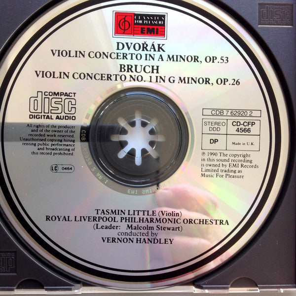 Max Bruch, Antonín Dvořák, Tasmin Little, Royal Liverpool Philharmonic Orchestra, Vernon Handley : Violin Concerto No. 1 In G Minor, Op.26 / Violin Concerto In A Minor, Op.53 (CD)