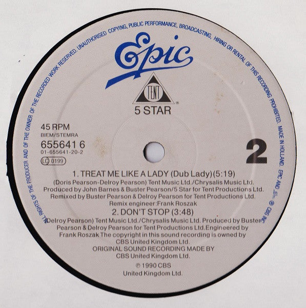 Five Star : Treat Me Like A Lady (12", Maxi)