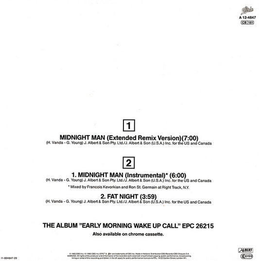 Flash & The Pan : Midnight Man (Extended Remix Version) (12", Maxi)