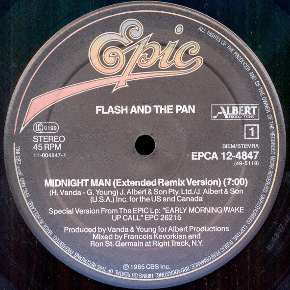 Flash & The Pan : Midnight Man (Extended Remix Version) (12", Maxi)