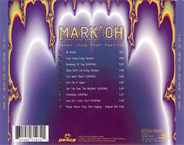 Mark 'Oh : Never Stop That Feeling (CD, Album)