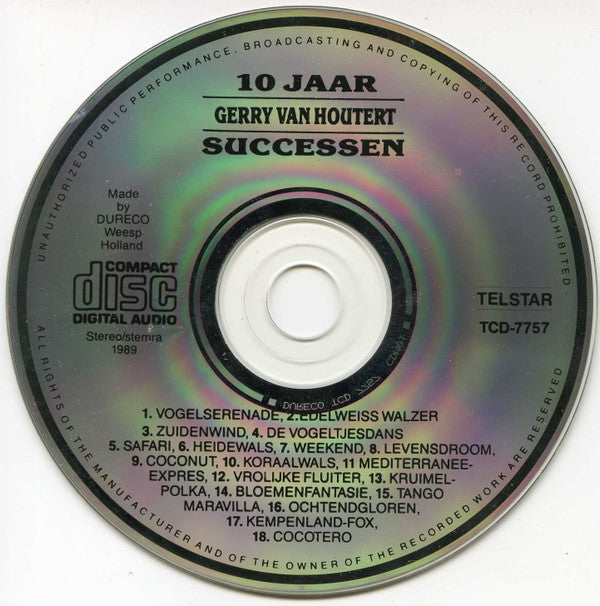 Gerry Van Houtert : 10 Jaar Gerry Van Houtert Successen (CD, Comp)