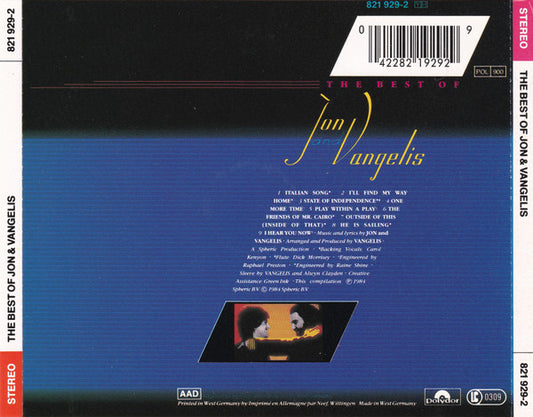 Jon & Vangelis : The Best Of Jon And Vangelis (CD, Comp, RE, PDO)