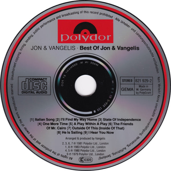 Jon & Vangelis : The Best Of Jon And Vangelis (CD, Comp, RE, PDO)