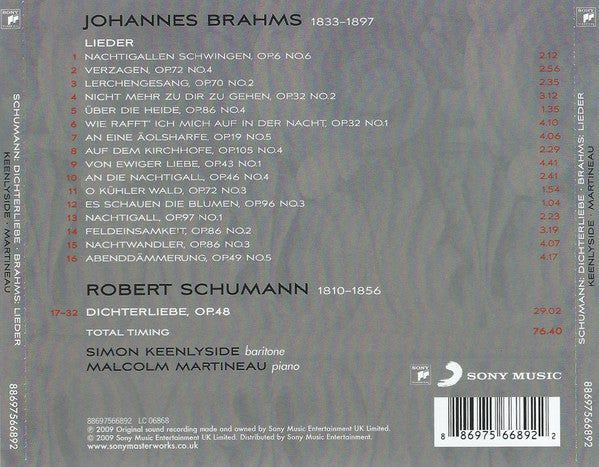 Robert Schumann / Johannes Brahms - Simon Keenlyside, Malcolm Martineau : Dichterliebe / Lieder (CD)